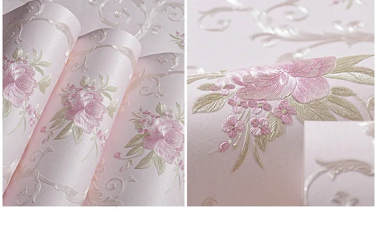 European Self-adhesive Non-woven Wallpaper 3d Garden Flower Warm Bedroom Living Room Wall paper Home Decor Luxury Wall Stickers