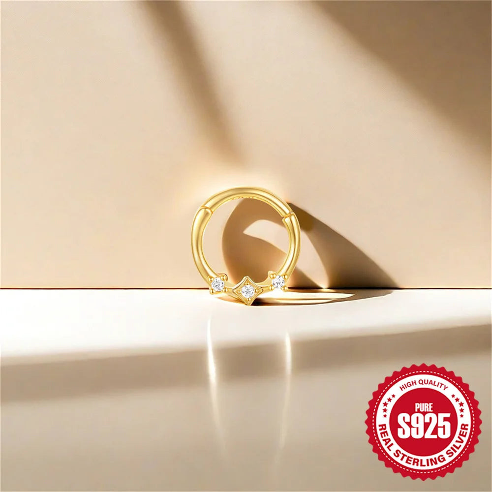 CANNER 1PC 925 Sterling Silver Triangle Zircon Cartilage Piercing Hoop Earring For Women's 18k Gold Minimalism Fine Jewelry Gift