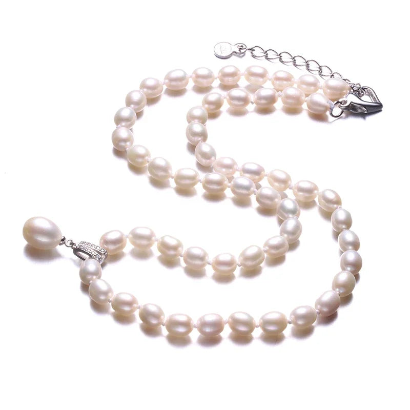 Dainashi 925 Sterling Silver Pearl Necklace,White/Pink/Purple Natural Freshwater Pearl,6-7/8-9 mm,45cm+5cm Length,Fine Jewelry