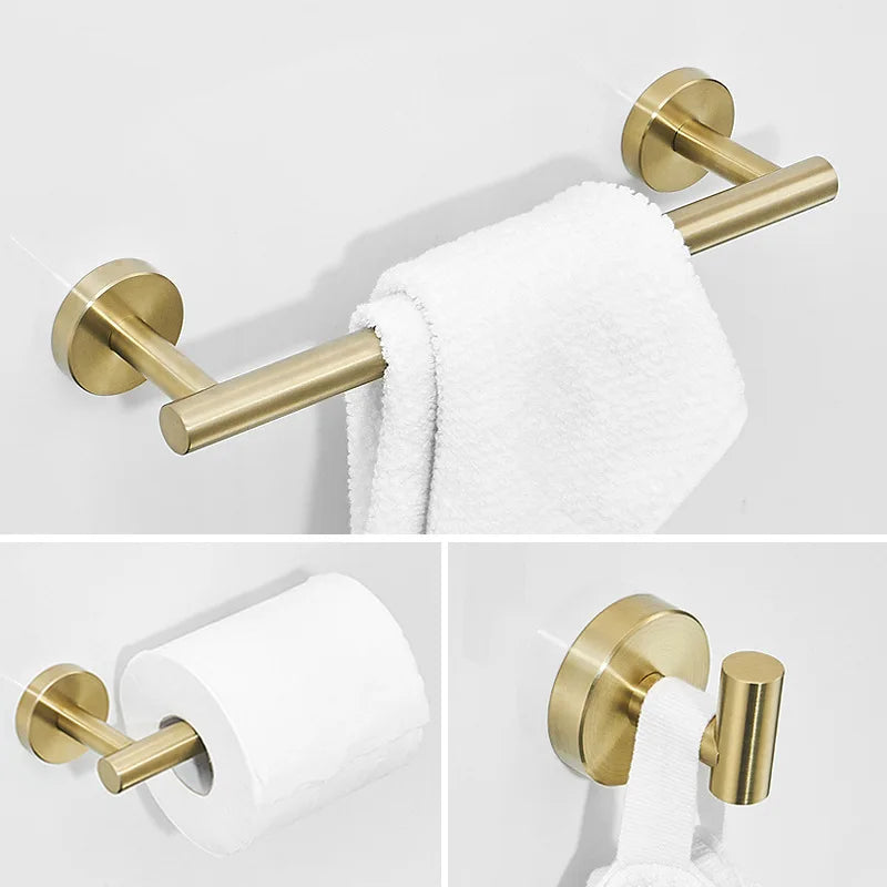 Bathroom Hardware Set Accessories Gold Shelf Robe Hook Hanger Towel Rail Bar Rack Tissue Paper Holder Stainless Steel