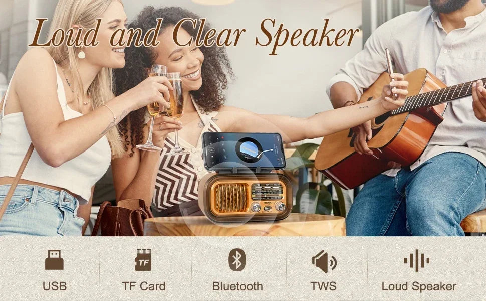 Golon Bluetooth Speaker Oem Pocket Portatil Mini Antigo Retro Wooden Solarea Solar Panel Transistor Am Fm Sw Radio Music Player