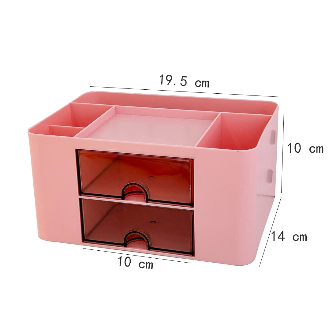 Simple Solid Color Pen Holder With 2 Drawer Large Capacity Multifunction Stationery Storage Box Student Office Desktop Organizer