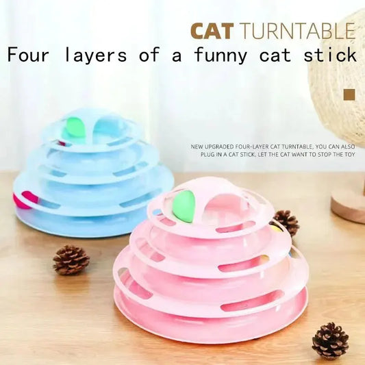 4 Levels Turnable Toys for Cats Accessories Tower Tracks with Balls Cat Toy Interactive Intelligence Training with Fun Cat Stick