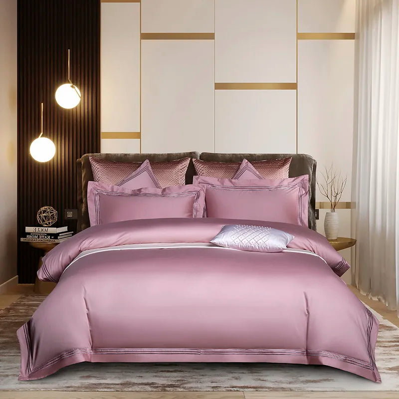 High Quality 120S Bedding Set Hight Density Long-Staple Cotton Home Hotel Bed Linens Flat Sheet Tribute Silk Duvet Cover