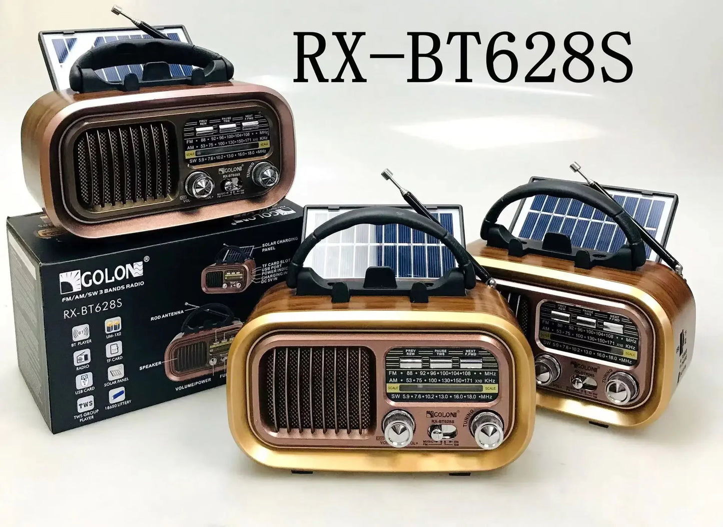 Golon Bluetooth Speaker Oem Pocket Portatil Mini Antigo Retro Wooden Solarea Solar Panel Transistor Am Fm Sw Radio Music Player