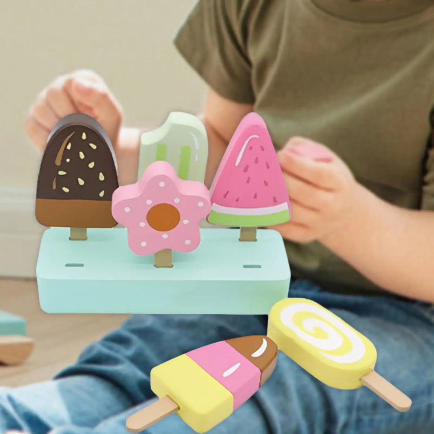 Ice Cream Toy Montessori Learning Toy Wooden Toy Popsicle Toy Pretend Toy for Preschool Children Girls Boys Holiday Gifts