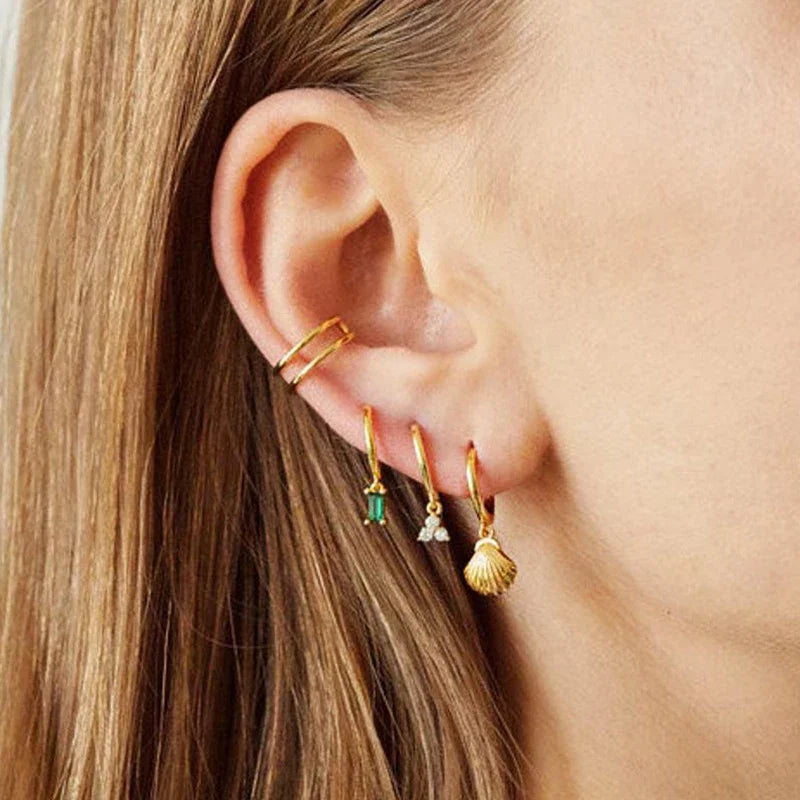 925 Sterling Silver Needle Metal Sea Shell Pendant Hoop Earrings Ball Round Moon Dangle Earrings for Women Party Fashion Jewelry