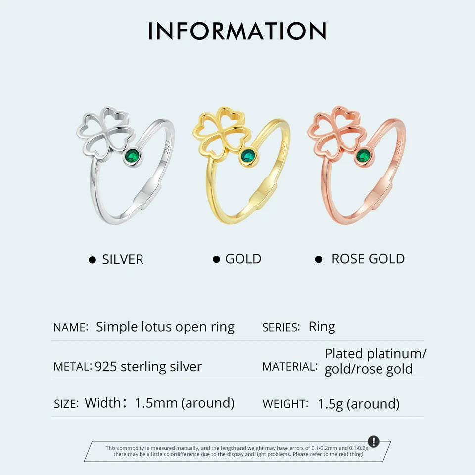 BAMOER 925 Sterling Silver Simple Four Leaf Clover Ring for Girl, Women 14K Gold Plated Promise Lucky Ring 3 Colors SCR843