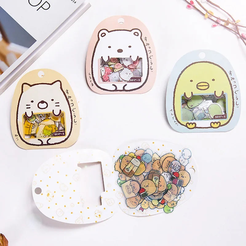 50 Pcs/Bag DIY Cute Cartoon Kawaii PVC Stationery Stickers Lovely Cat Bear Sticker for Diary Decoration Note Sticker Flakes