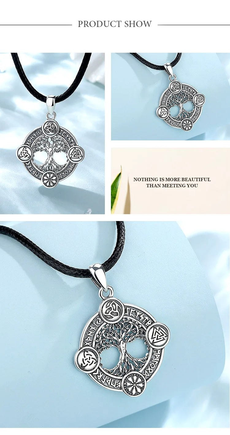 Eudora 925 Sterling Silver Tree of Life Necklace  Norse runes Hexe Celtic Knoten Yggdrasil Amulett Pendant Man Viking Jewelry