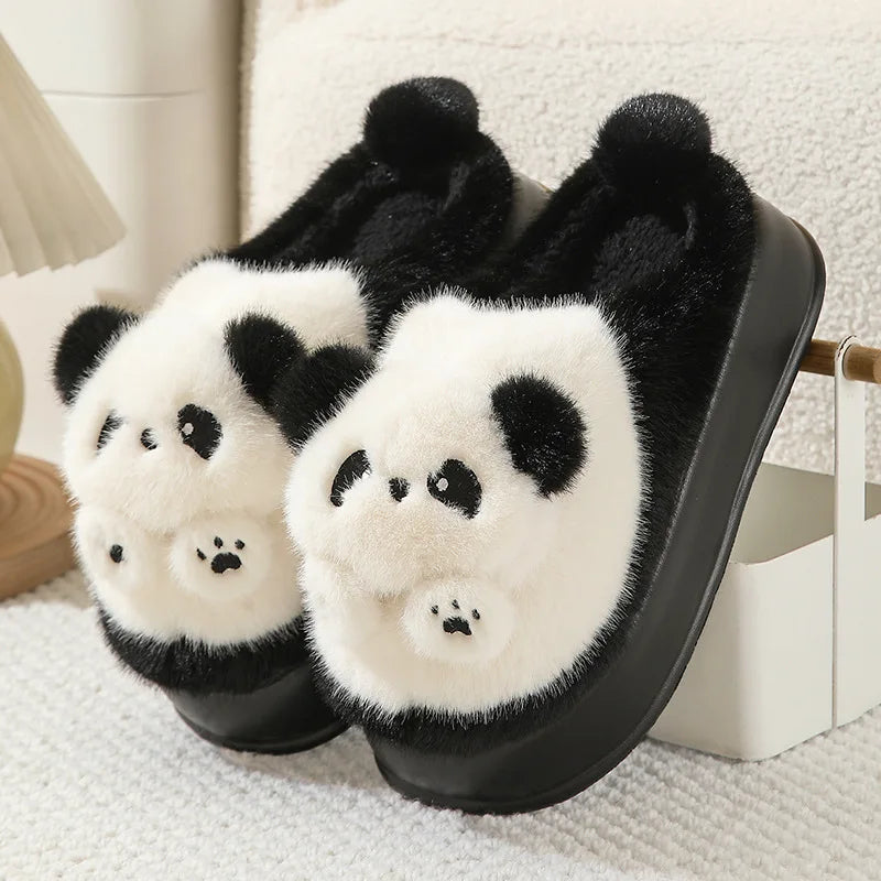 New green bow slippers winter women's 2024 shoes thick sole fuzzy slippers for home mules shoes woman fluffy metal house slipper