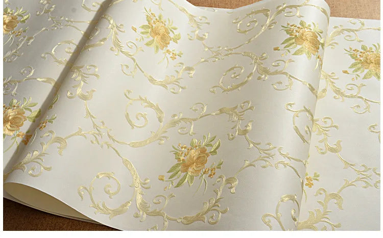 European Self-adhesive Non-woven Wallpaper 3d Garden Flower Warm Bedroom Living Room Wall paper Home Decor Luxury Wall Stickers