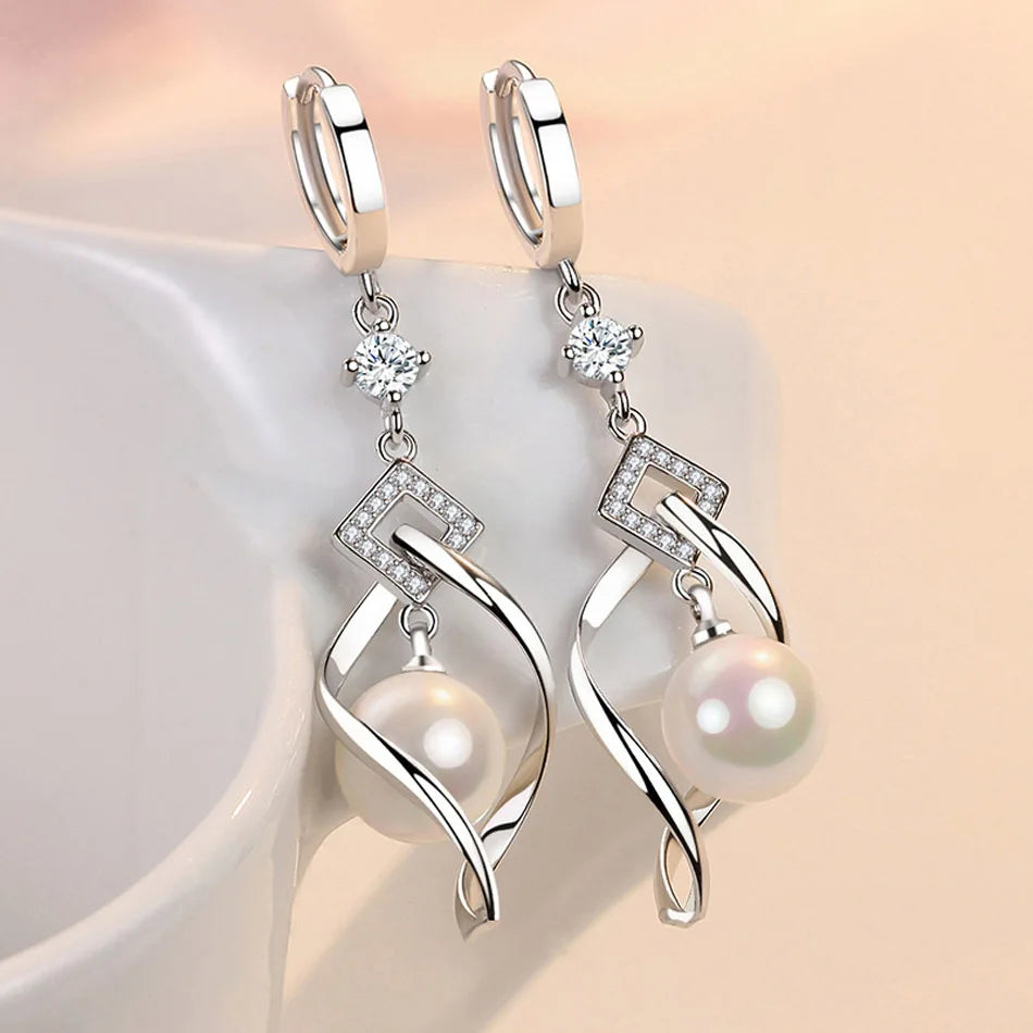 CHSHINE 925 Sterling Silver Natural Pearl Rotate Earrings for Women's Wedding Gift Fashion Jewelry