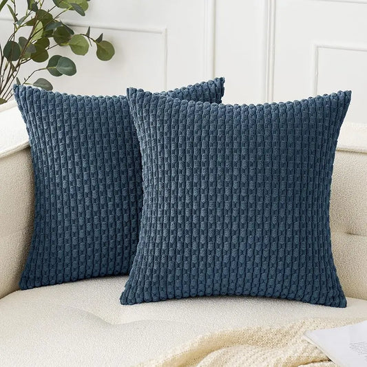 Blue Throw Pillow Covers 18x18 Inch Decor Couch Cushion Cover Farmhouse Soft Corduroy Boho Home Decors for Bed Sofa Living Room