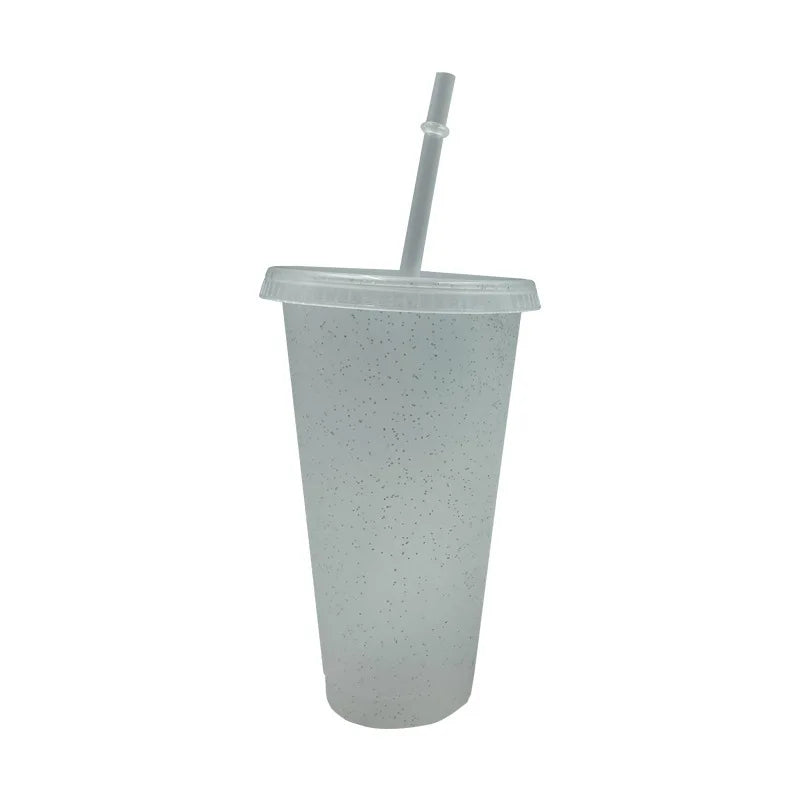 500/710ML Flash Powder Water Bottle With Straws Lid Plastic Reusable Personalized Drinkware Coffee Drinking Cup Christmas Gifts