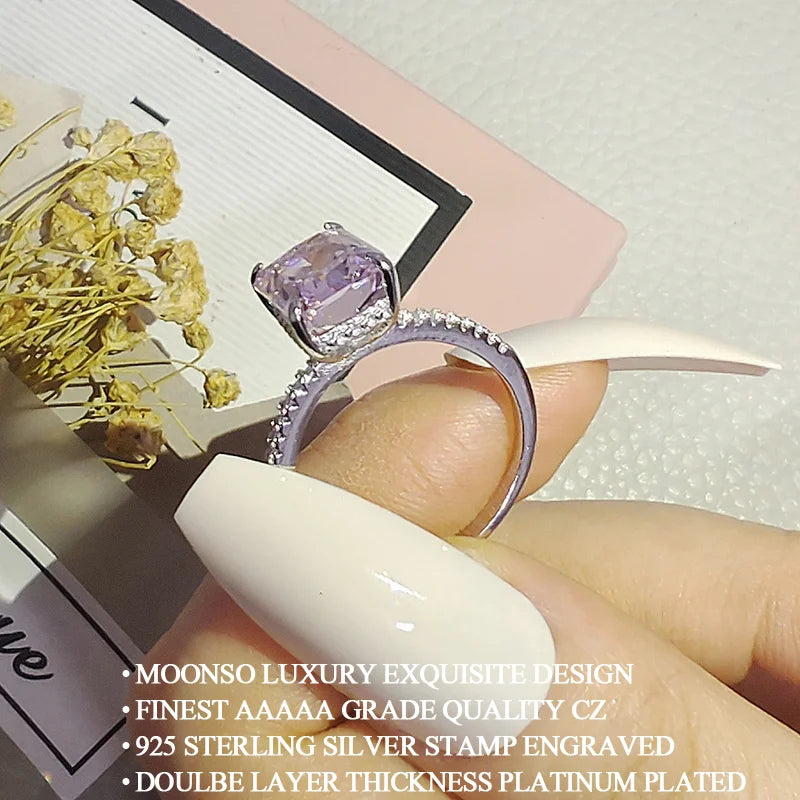 2023 New Design Luxury Pink Ice Cut 925 Sterling Silver Ring For Women Wedding Engagement Finger Lady Gift Jewelry R7233S