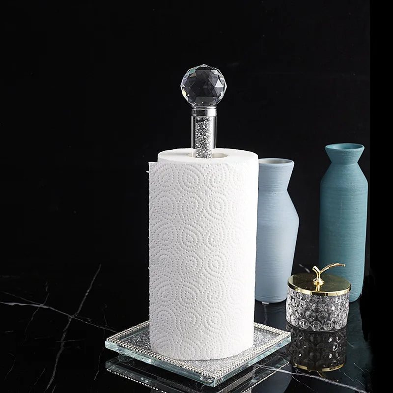 Crystal Paper Towel Holder Stand Countertop Toilet Tissue Roll Holders with Bling Heavy Base House Decor for Kitchen Bathroom