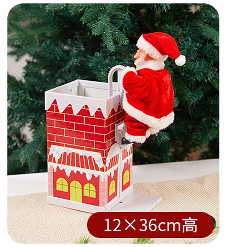 Santa Claus Climbing Beads Ladder Chimney Electric Climb Up and Down Climbing Santa Light and Music New Year Christmas Pendant