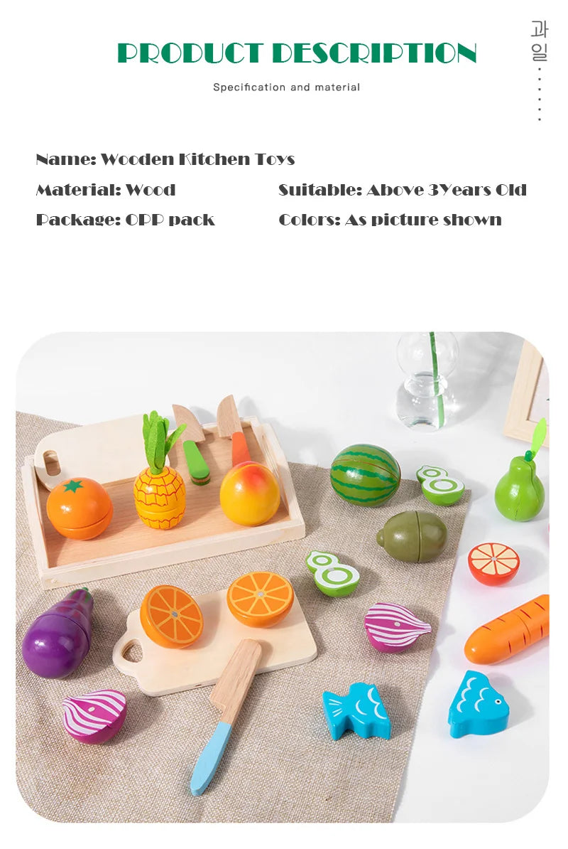 Simulation Kitchen Pretend Play Toy Magnetic Wooden Cutting Fruits Vegetables Classic Game Montessori Educational Toys For Kids