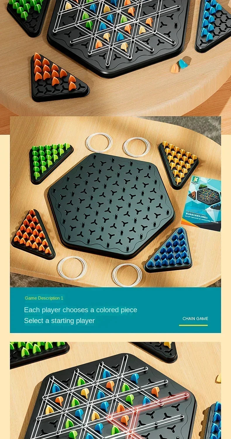 New Geometry Chain Chess Puzzle Triangle Chess Desktop Game Rubber Band Training Family Interaction Exercise Thinking Toys Gifts