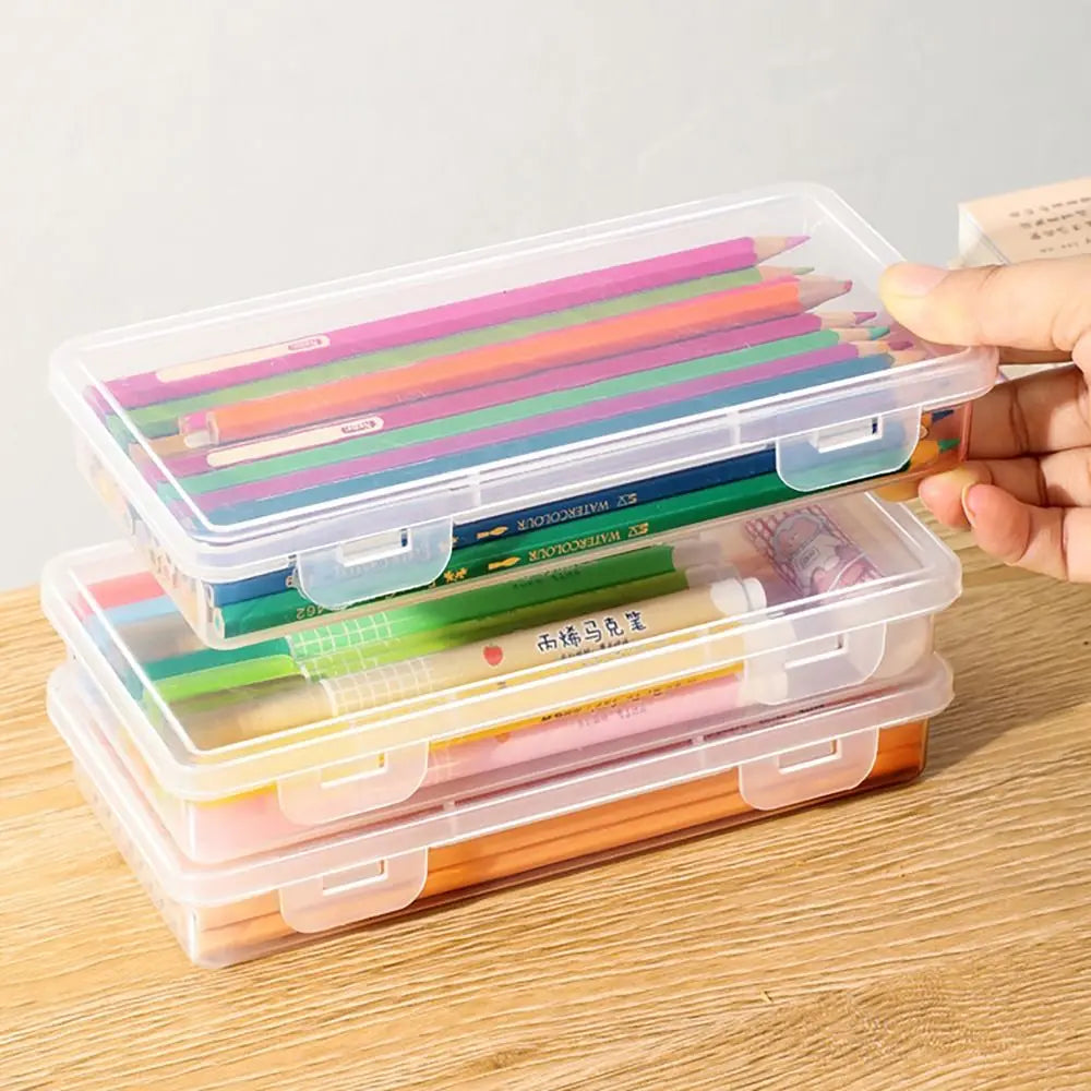 Transparent Stationery Storage Box Desktop Organizer Stationary Supplies Pen Holder Large Capacity Pen Pencil Case