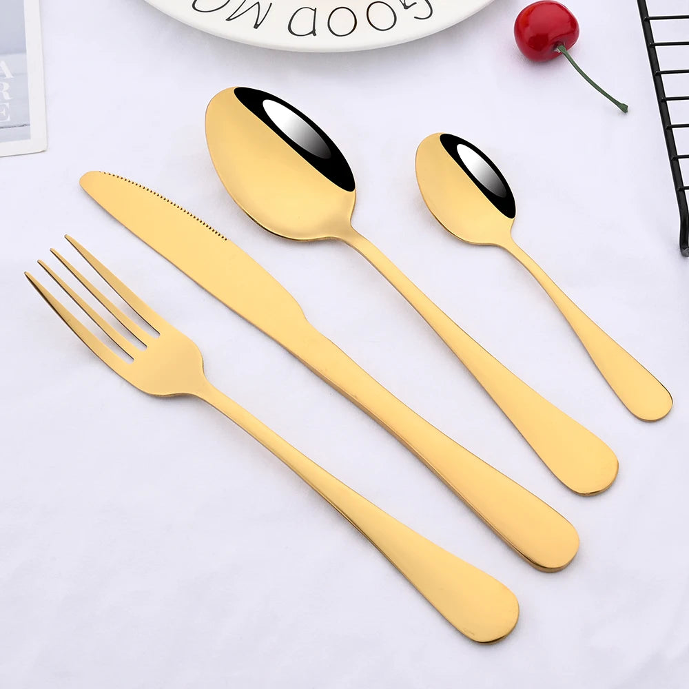 Red Silver Mirror Cutlery Set 24Pcs Dinnerware Set Flatware Cutlery Fork Knife Spoon Stainless Steel Silverware Tableware Set