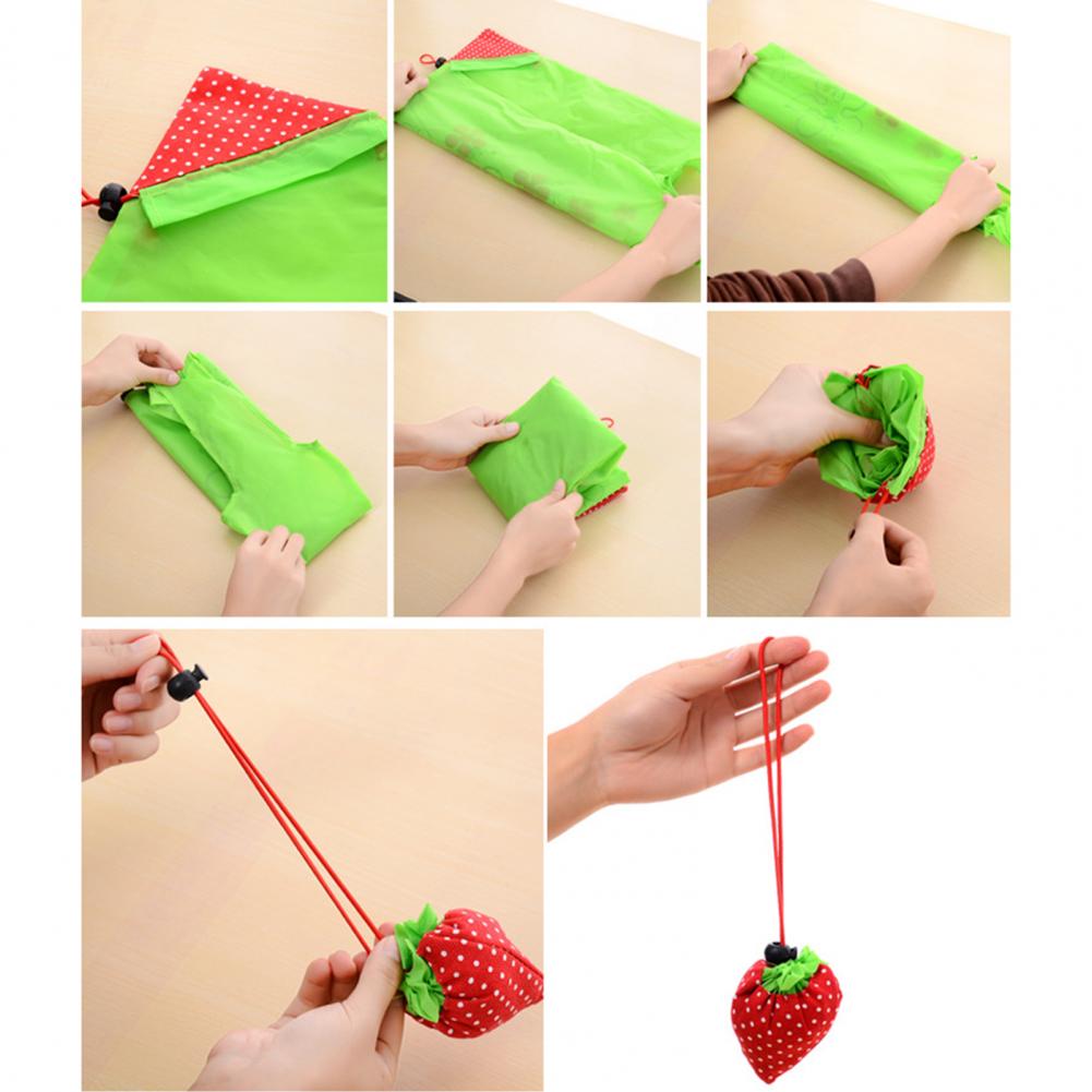 Strawberry Grocery Bag 10L Storage Bag Foldable Large Capacity Reusable Eco-friendly with Handle Item Storage Oxford Cloth Colla