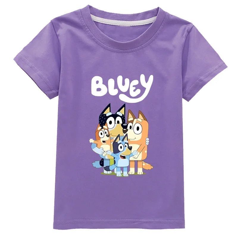 Moose New Bluey Family Summer Short-Sleeved T-Shirt Fashionable Children'S Clothing Boys And Girl Clothes Short-Sleeved T-Shirt