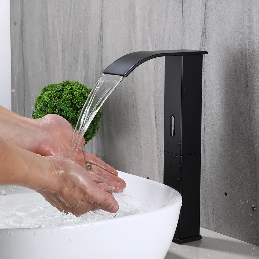 Luxury Sensor Bathroom Faucet Deck Mounted Tap Short or Tall Sink Mixer Battery Powered Infrared Sensing Basin Tap