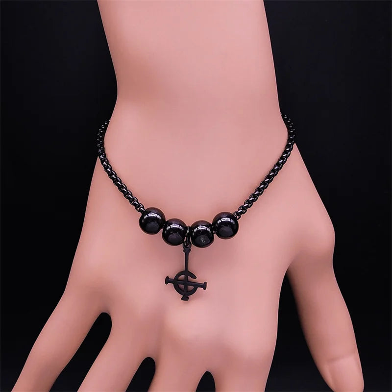 Goth Wicca Triple Moon Ghost BC Band Bracelet Flower Hecate Wheel Prince Satan Pentagram Stainless Steel Bracelets Jewelry Gift