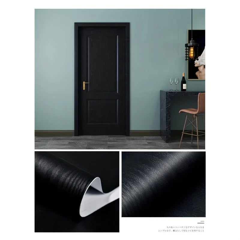 Black Wood Self-adhesive And Removable Wallpaper Vinyl For Countertop Furniture Kitchen Walls Realistic Wood Feel Home Decor
