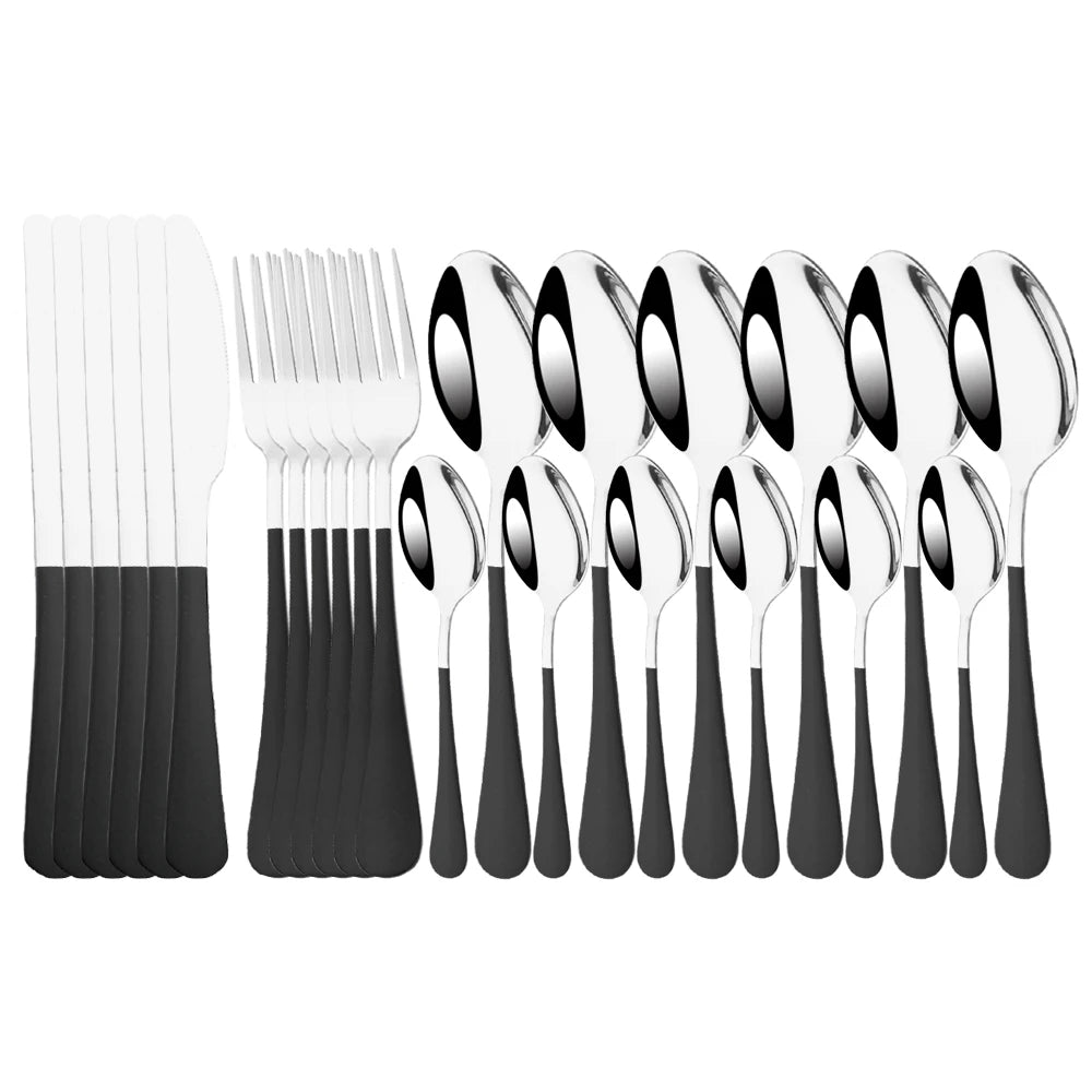 Red Silver Mirror Cutlery Set 24Pcs Dinnerware Set Flatware Cutlery Fork Knife Spoon Stainless Steel Silverware Tableware Set