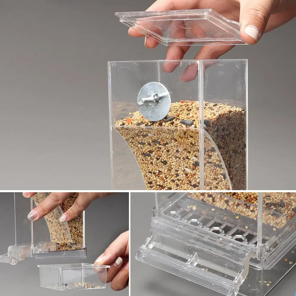Automatic Bird Feeders No Mess Parrot Feeder Drinker Acrylic Seed Food Container Cage Accessories For Small And Medium Parakeets