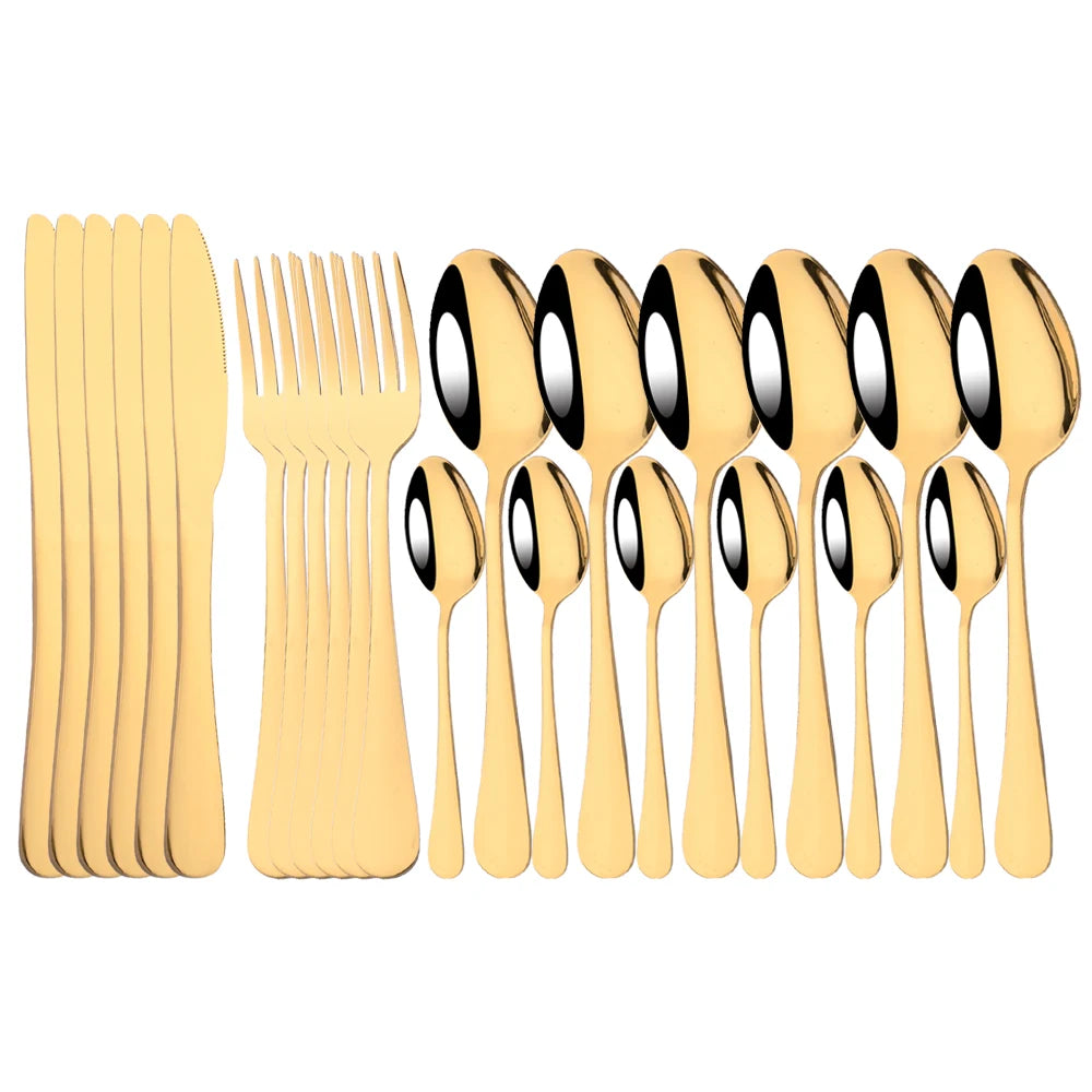 Red Silver Mirror Cutlery Set 24Pcs Dinnerware Set Flatware Cutlery Fork Knife Spoon Stainless Steel Silverware Tableware Set