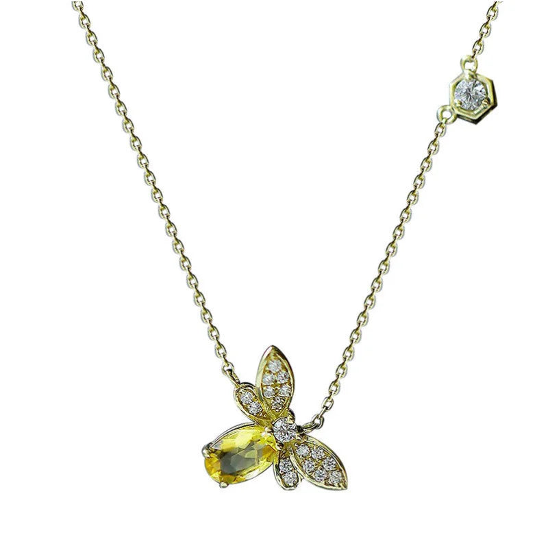 Fashion 925 Sterling Silver Small Bee Zircon Necklace Charm Animal Pendant Cute Clavicle Chains Fine Jewelry for Women