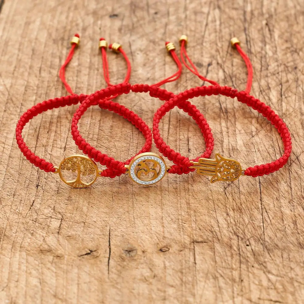 Handmade Red Rope Braided Bracelet Stainless Steel Tibetan Buddhist Lucky Charm Bracelets & Bangles For Women Men Gift