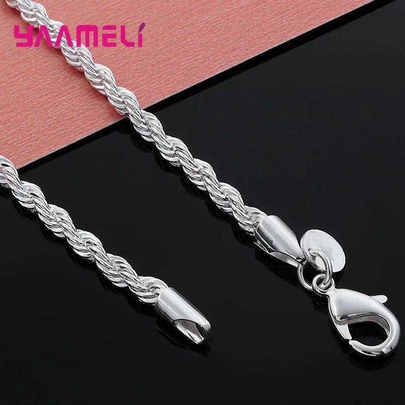 Top Sale Real Pure 925 Sterling Silver Necklace Jewelry Chain for Men Women 2MM 3MM 4MM Width Twisted Rope with Lobster Clasps