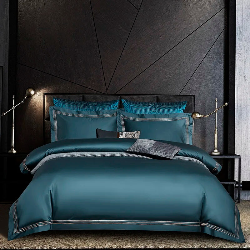 High Quality 120S Bedding Set Hight Density Long-Staple Cotton Home Hotel Bed Linens Flat Sheet Tribute Silk Duvet Cover