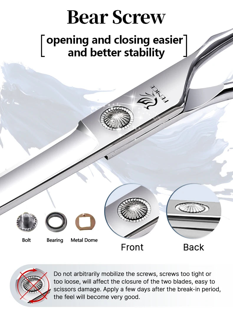 Fenice  Professional Home Pets Grooming Set 6//6.5/7/7.5 Inch Bearing Screw Straight Curved Thinning Chunker Shears for Dogs/Cat