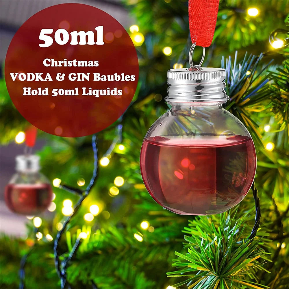 50ml Christmas Fillable Wine Tree Ornaments Water Bottle Light Bulbs Jingle Bells Plastic Transparent Balls Home Party Decoratio