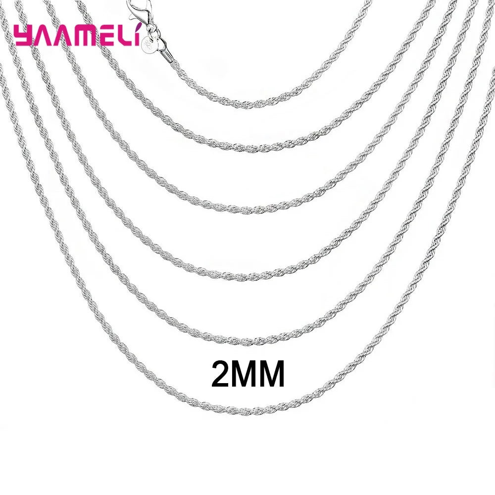 Top Sale Real Pure 925 Sterling Silver Necklace Jewelry Chain for Men Women 2MM 3MM 4MM Width Twisted Rope with Lobster Clasps
