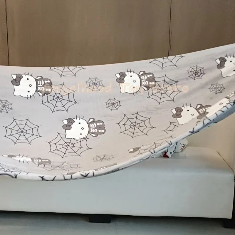 2024 Halloween Ghost Hello Kitty Plush Cartoon Large Flannel Blanket Cute Cotton Sofa Nap Blanket Bed Sheet Christmas Gift