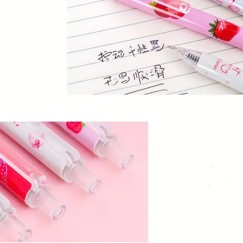 6pcs Sweet Strawberry Scented Retractable Gel Pens  Classic Ballpoint Pen Writing Pen Office School Writing Stationery