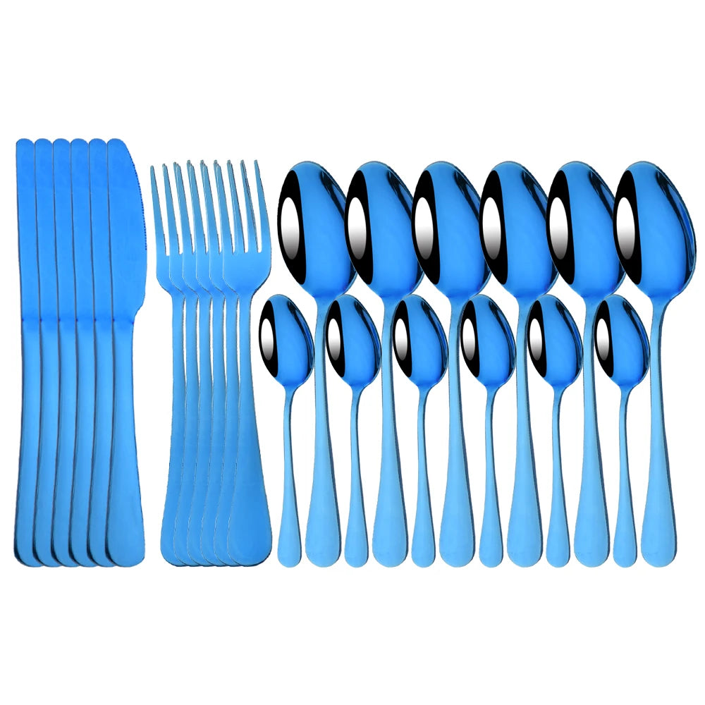 Red Silver Mirror Cutlery Set 24Pcs Dinnerware Set Flatware Cutlery Fork Knife Spoon Stainless Steel Silverware Tableware Set