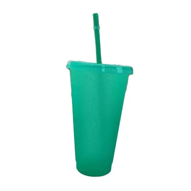 500/710ML Flash Powder Water Bottle With Straws Lid Plastic Reusable Personalized Drinkware Coffee Drinking Cup Christmas Gifts