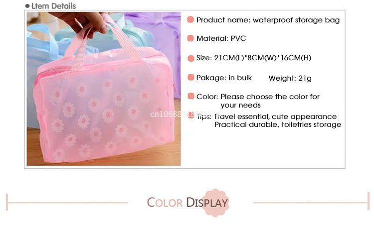 Transparent Waterproof PVC Cosmetic Storage Bag Multicolour Women Organizer for Makeup Pouch Compression Travelling Bath Bags
