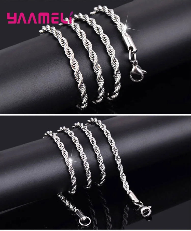 Top Sale Real Pure 925 Sterling Silver Necklace Jewelry Chain for Men Women 2MM 3MM 4MM Width Twisted Rope with Lobster Clasps