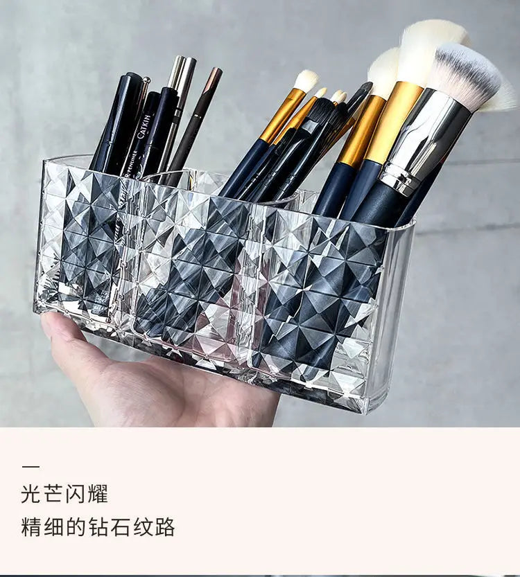 Makeup Brush Eyebrow Pencil Storage Rack Three Compartments Large Capacity Transparent Storage Box Acrylic Stationery Pen Holder