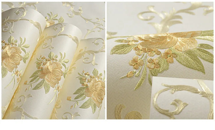 European Self-adhesive Non-woven Wallpaper 3d Garden Flower Warm Bedroom Living Room Wall paper Home Decor Luxury Wall Stickers
