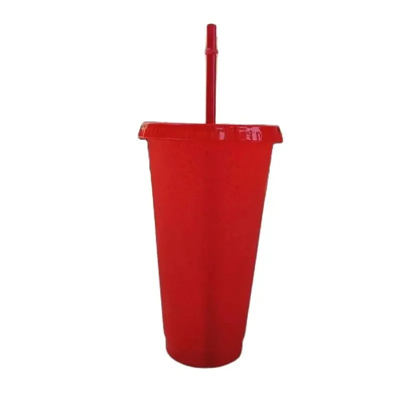 500/710ML Flash Powder Water Bottle With Straws Lid Plastic Reusable Personalized Drinkware Coffee Drinking Cup Christmas Gifts